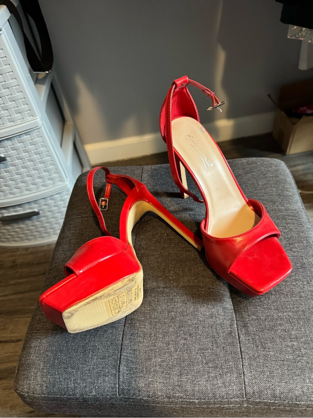 Red Ankle-Strap Platform Heels